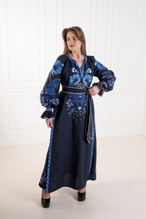 Вишите плаття Либідь (синя) купити в Україні від виробника Галичанка фото 1